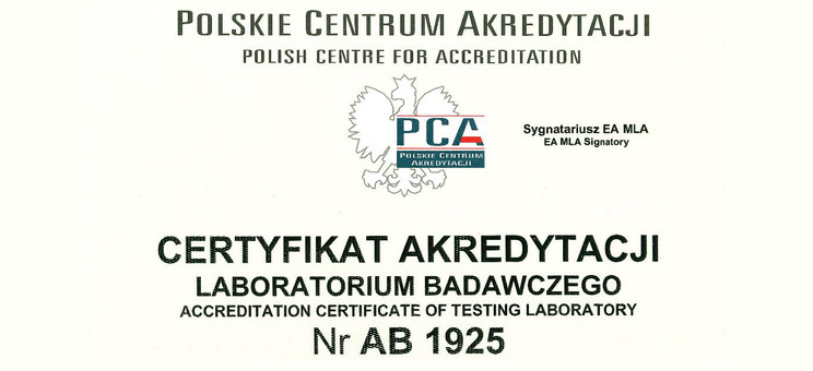 Certyfikat Akredytacji Laboratorium Badawczego (nagłówek certyfikatu)