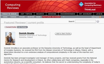 Wyróżnienie od Computing Reviews dla dr. inż. Dominika Strzałki